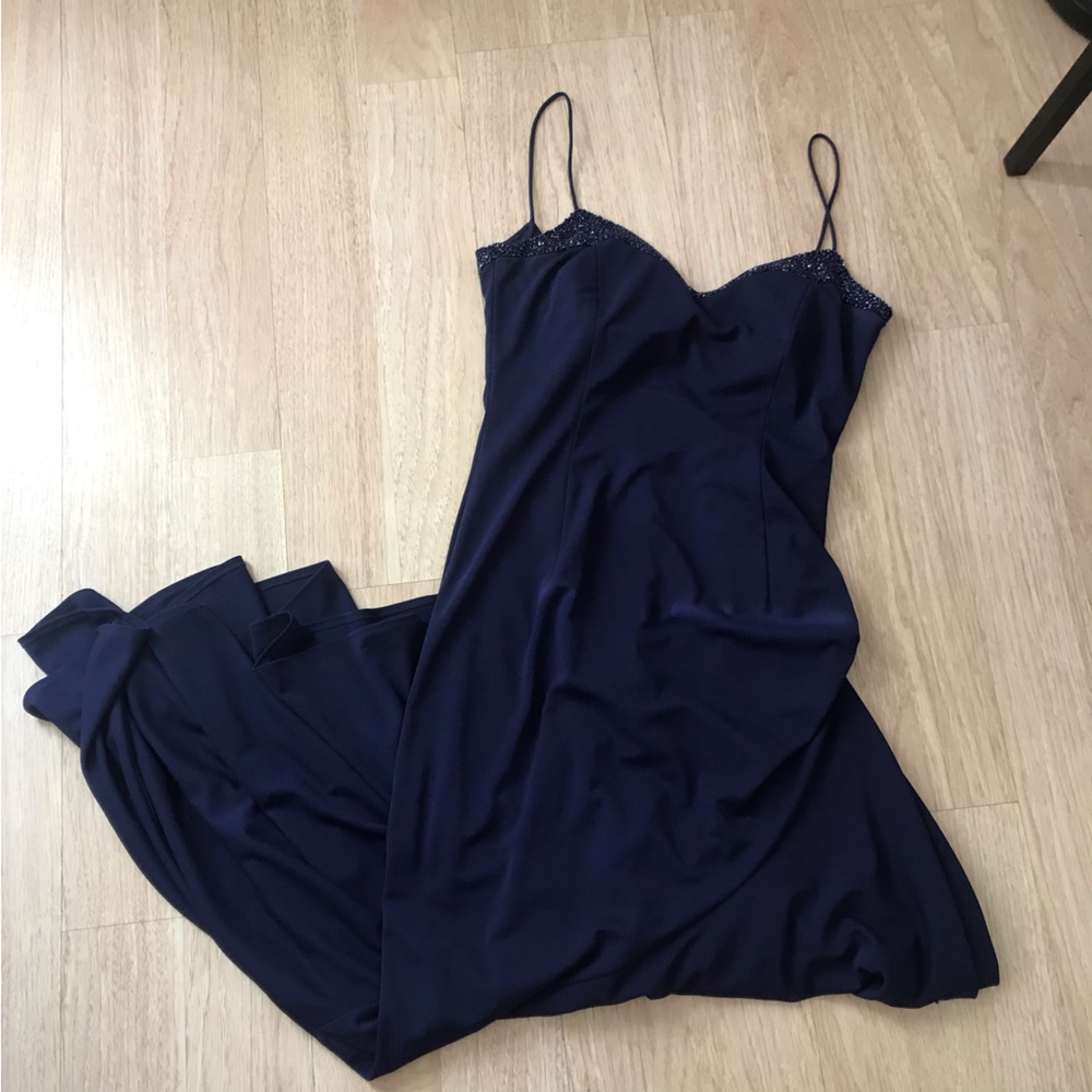 JSBoutique Y2K Vintage Blue Beaded Midi Evening Dress Sleeveless Size 10